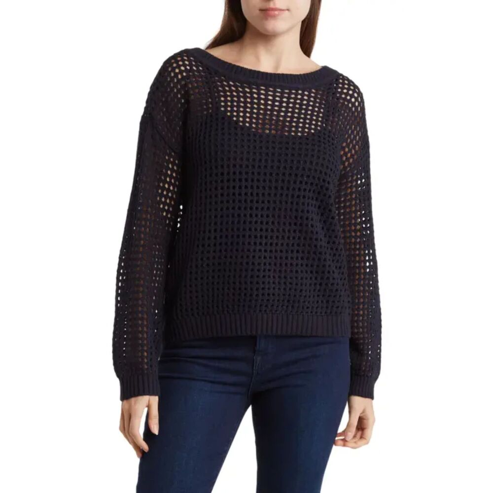 RDI Open Stitch Crewneck Sweater Blue Women's Extra Large
